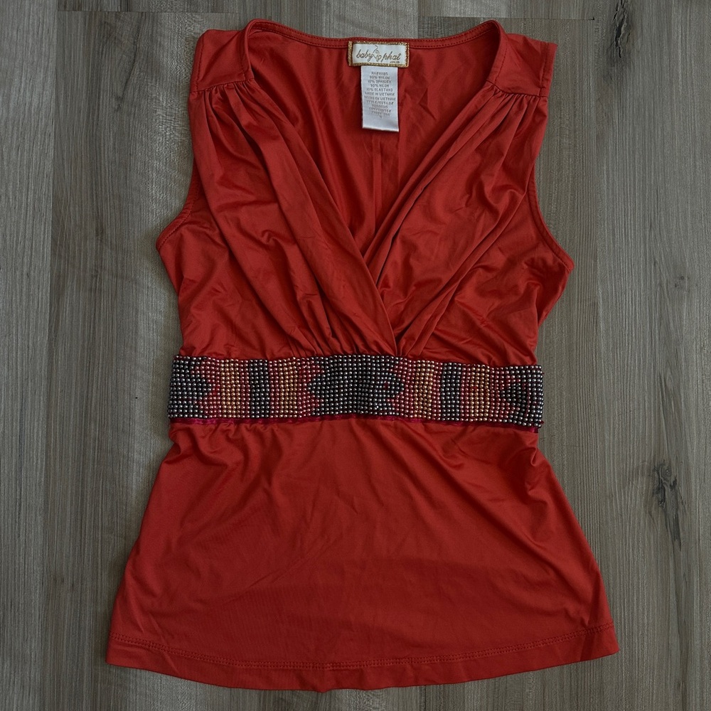 Vintage Baby Phat Orange Sleeveless V-Neck Camisole with Embellished Waistband